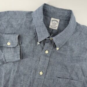 Brooks Brothers Regent Long Sleeve Button Down Blue Houndstooth Men L Linen